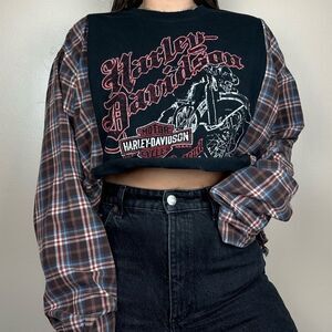 Reworked Harley-Davidson Relaxed Long Sleeve Motorcycle Grunge Flannel Shirt Top